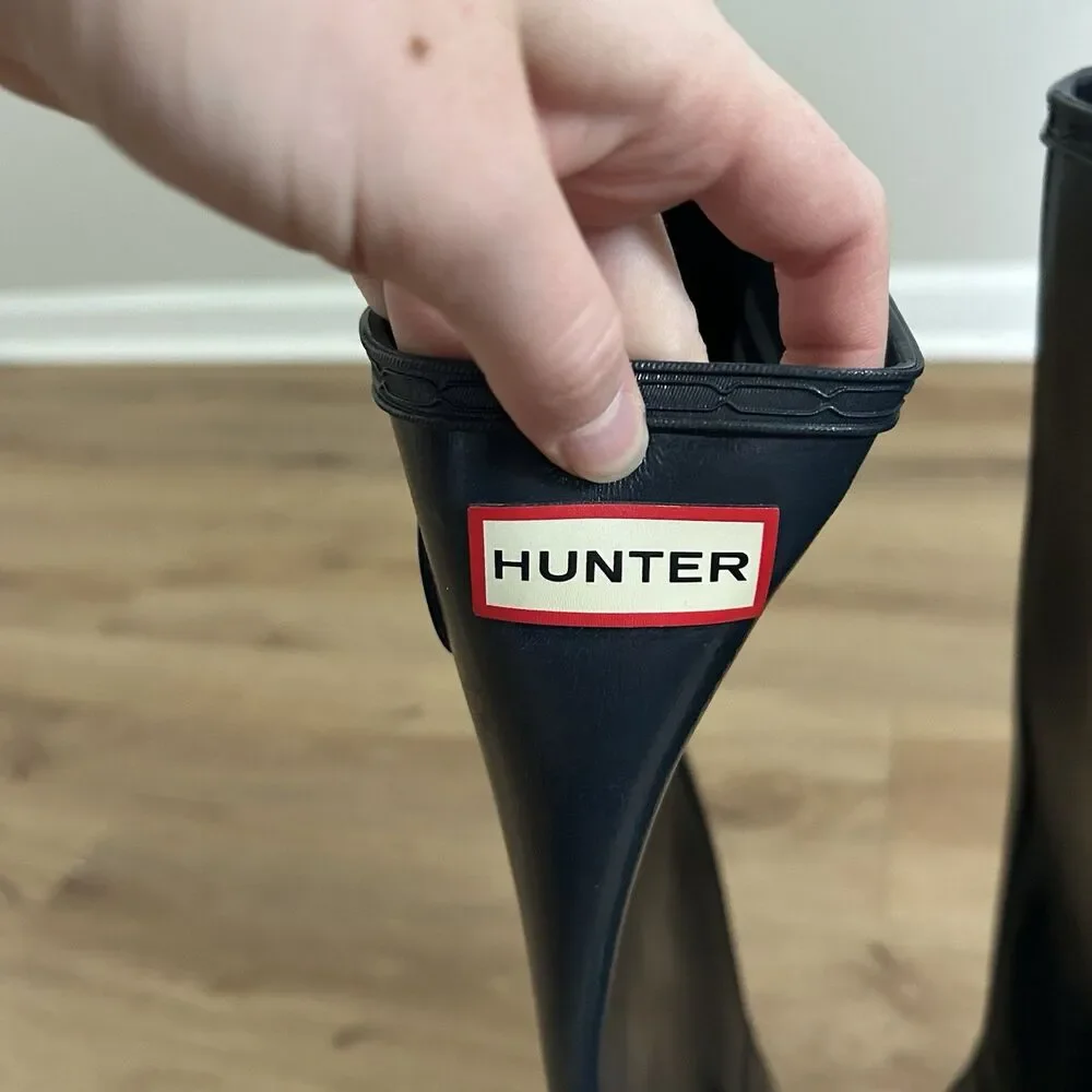 Hunter Original Tall Gloss Navy Blue Rain Wellington Boots Women's Size 6